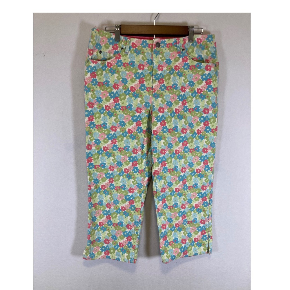 Cottagecore Liz Claiborne Womens 12 Multicolor Floral Michaela Cropped Capris